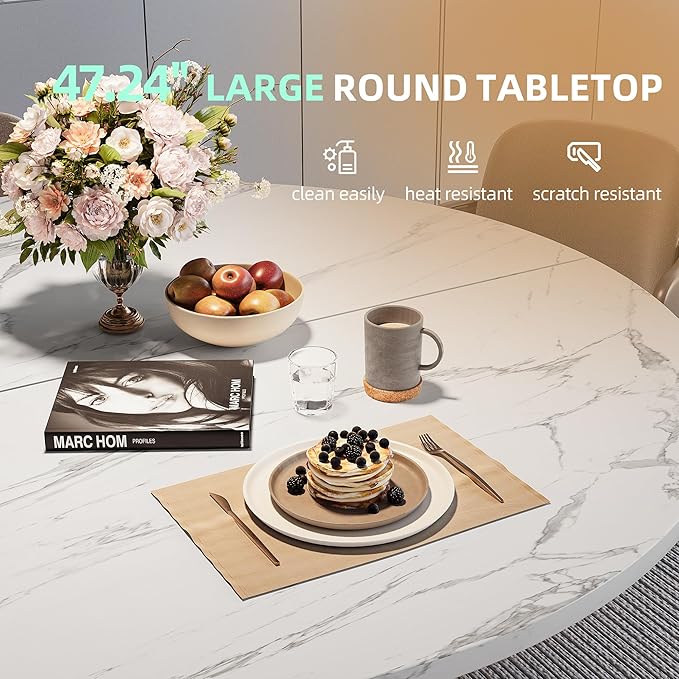 47.24" Round Dining Table for 4-6 Person, Round Kitchen Table - Image 3
