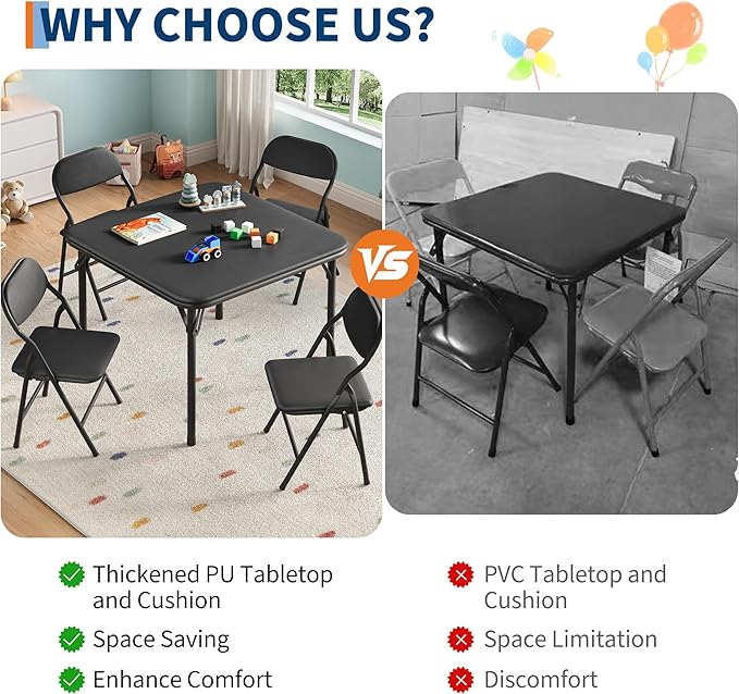 IDEALHOUSE 5 Piece Folding Kids Table and Chairs Set, Children Activity Table - Image 6