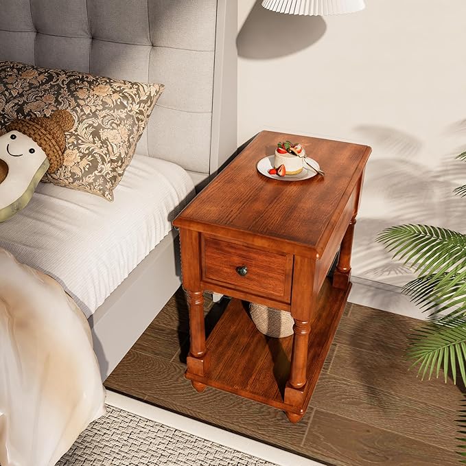 LEEMTORIG Set of 2 Solid Wood End Table Narrow Side Table - Image 4
