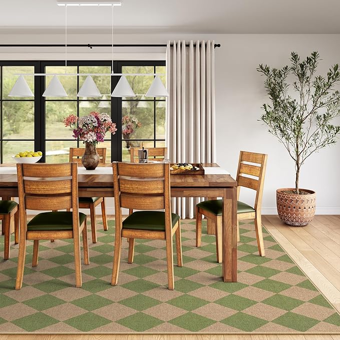 Lahome Checkered Dining Living Room Rug, 8x10 Washable Indoor Outdoor Easy Jute - Image 3
