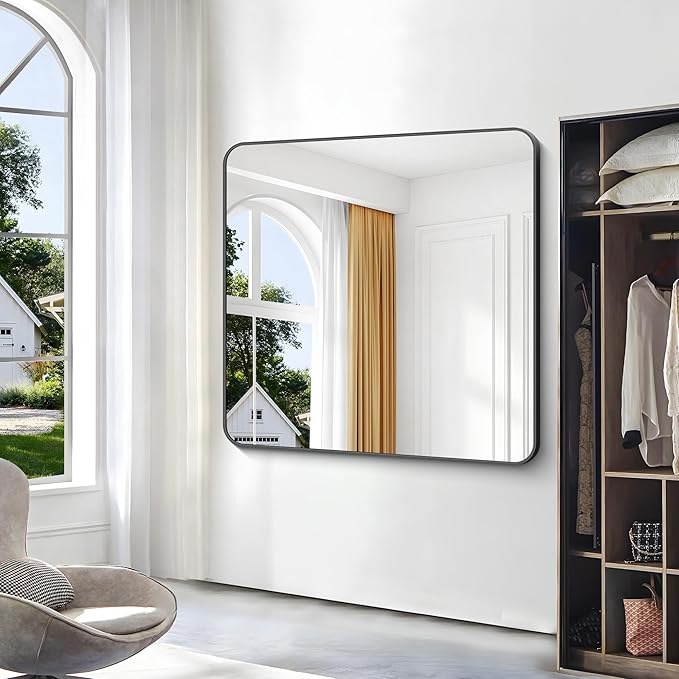 BONEWEI 48x48 inch Bathroom Mirror, Wall Mounted Bathroom Frame Vanity Mirror - Image 2