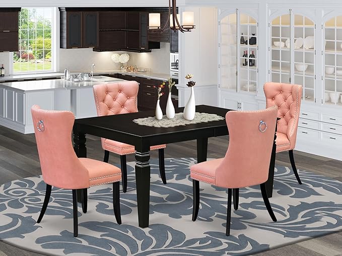 East West Furniture LGDA5-BLK-23 5 Piece Dinette Set Includes a Rectangle - Image 2