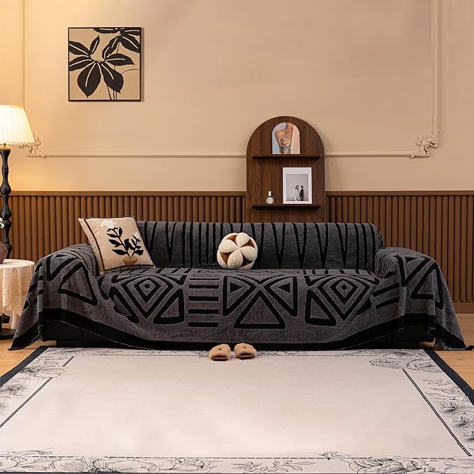 HANDONTIME Dark Grey Short Plush Couch Cover by HANDONTIME