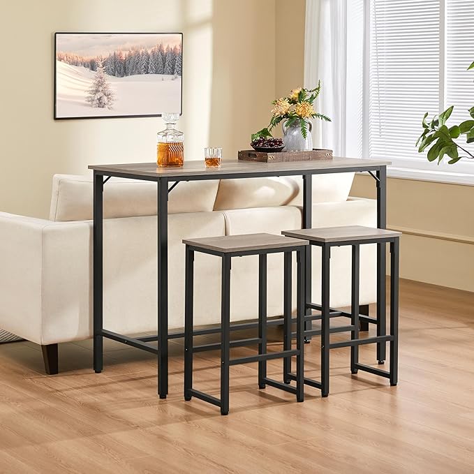 Yaheetech 3 Piece Dining Table Set, 47.5" Industrial Pub Table Set, Counter - Image 7