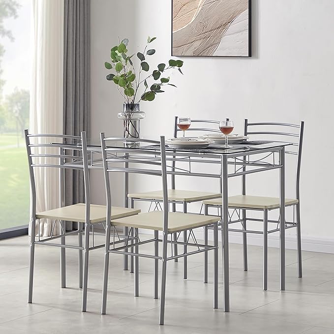 VECELO Kitchen Dining Room Table and Chairs 4, 5-Piece Dinette Sets, Space - Image 6
