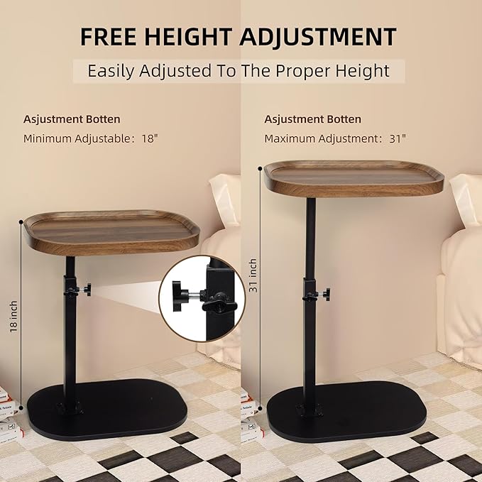 Aoligrace Nightstands Set of 2 Adjustable Height, 360°Swivel C Shaped End Table - Image 3