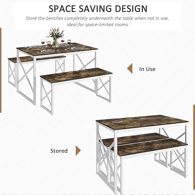 VECELO Kitchen Table with 2 Benches - Image 4