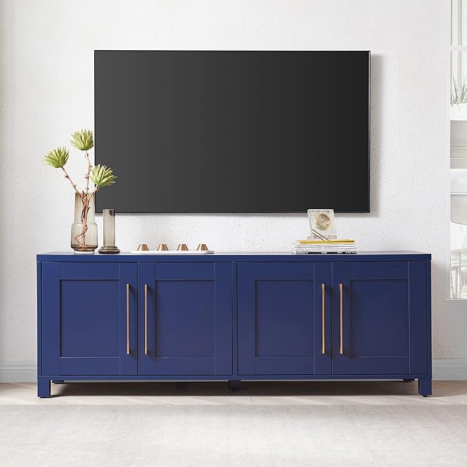 Henn&Hart Rectangular TV Stand for TV's up to 75" in Dark Blue, for Home - Image 2