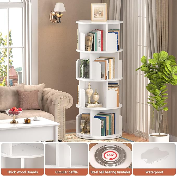 Rotating Bookshelf, Wood Corner Bookshelf, 360 Display Spinning Bookcase - Image 4