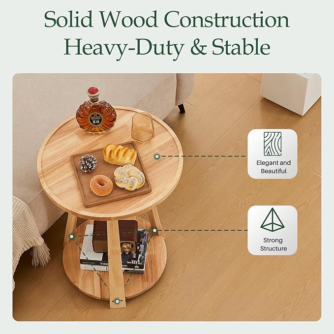 Round Solid Wood Side Table - Image 3