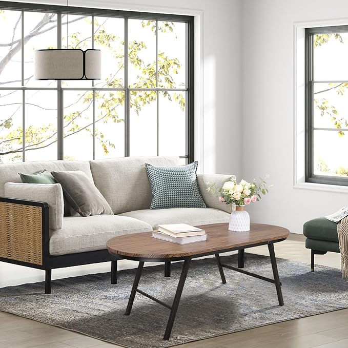 Folding Coffee Table for Small Spaces Wood and Metal Oval Coffee Table Portable - Image 6