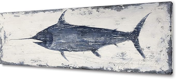 Yihui Arts Indigo Blue Swordfish Canvas Wall Art Painting Pictures by YihuiArts
