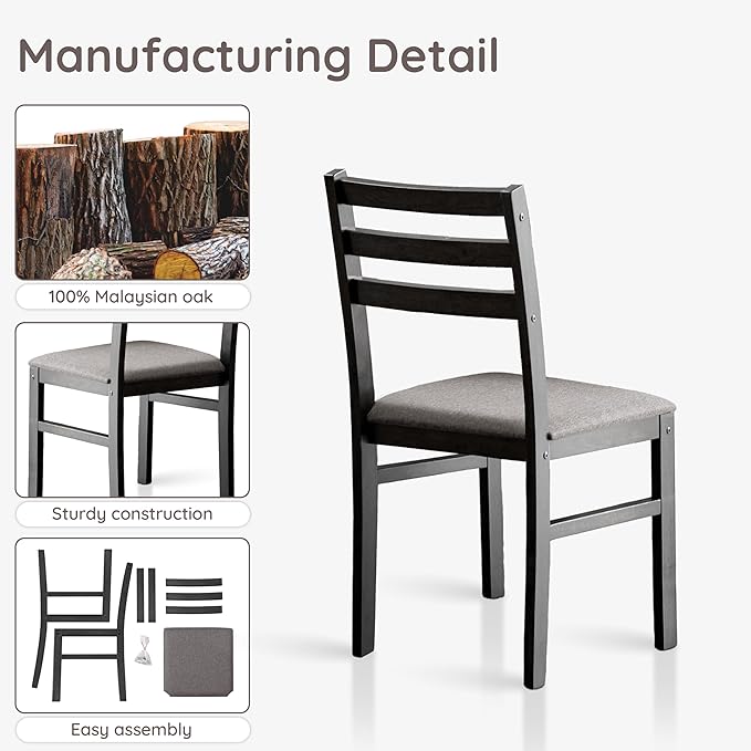 Livinia Seattle Modern Farmhouse Kitchen Dining Room Chair Set of 2, Solid Wood - Image 5