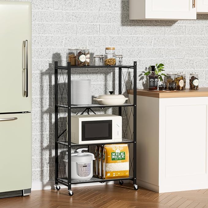 ALANNG Storage Shelves with Wheels, Bookshelf with Storage, No Assembly Metal - Image 2