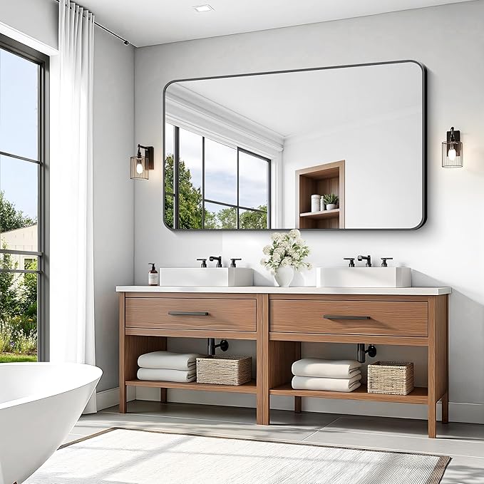 KOCUUY Black Bathroom Mirror 60"x36", Large Vanity Mirror - Image 5