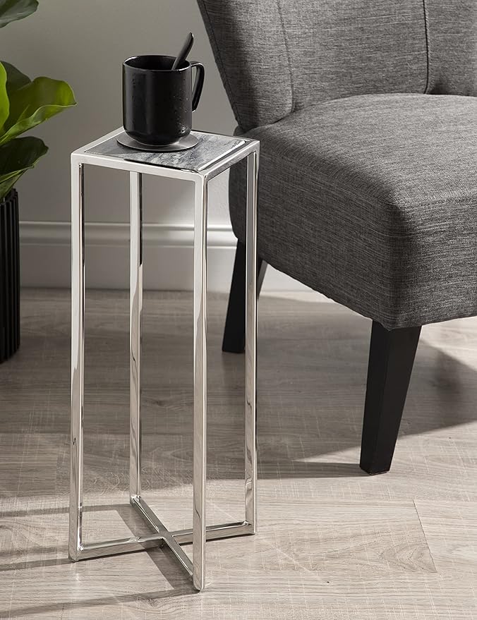 Kate and Laurel Jaspur Modern Drink Table, Decorative Glam Marble Accent Table - Image 5