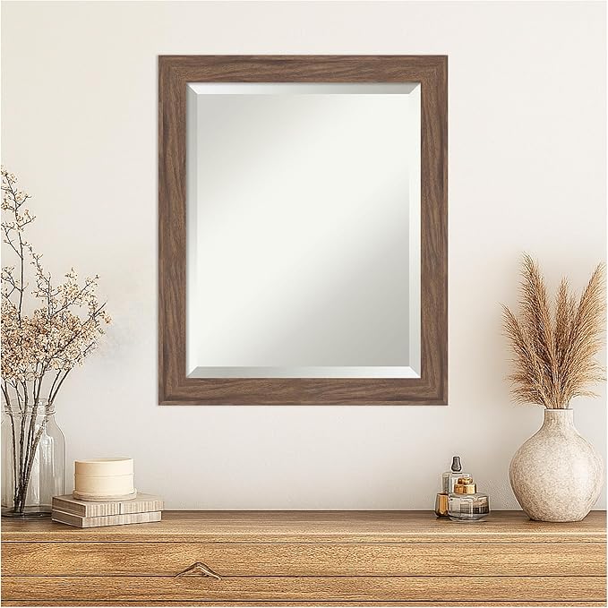 Amanti Art Brown Wall Mirror 23x19 Pia Medium Brown Narrow Rectangle Bathroom - Image 4