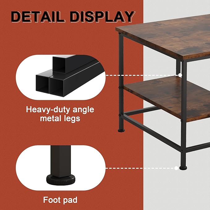 SENIG Brown Rectangle Wood and Metal Coffee Table - Image 5