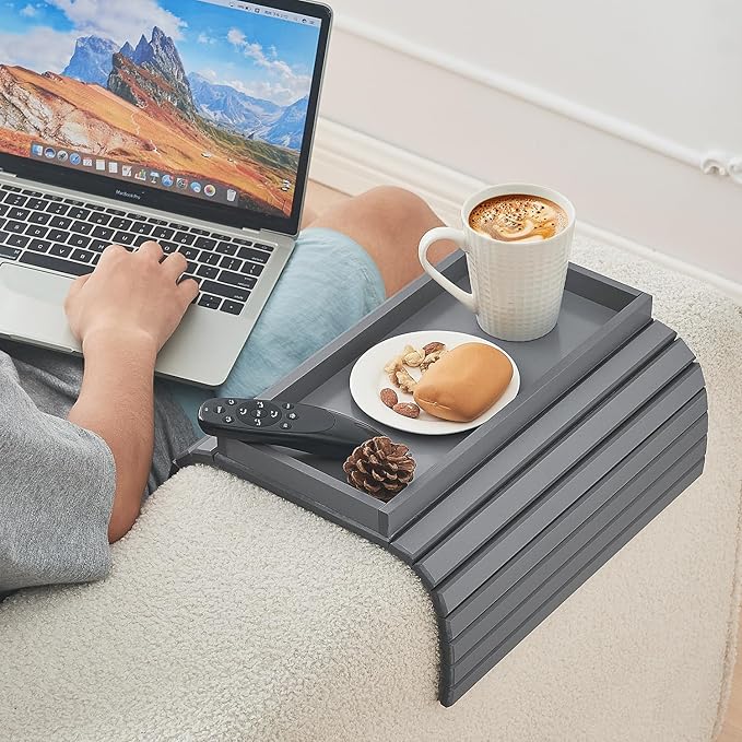 Bamboo Sofa Arm Tray, Anti Falling Couch Arm Tray Table, Foldable Couch Armrest - Image 3
