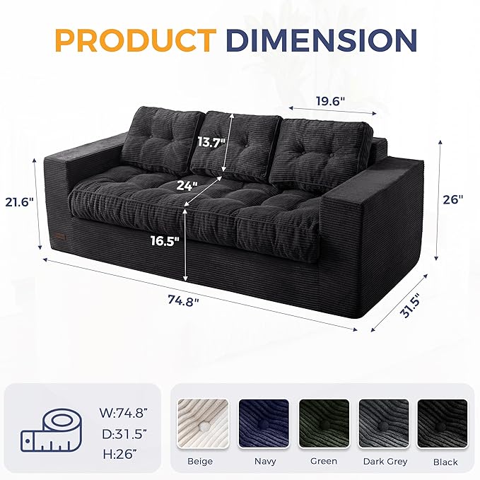 MAXYOYO 3 Seater Couch for Living Room, Boneless Couch - Image 2