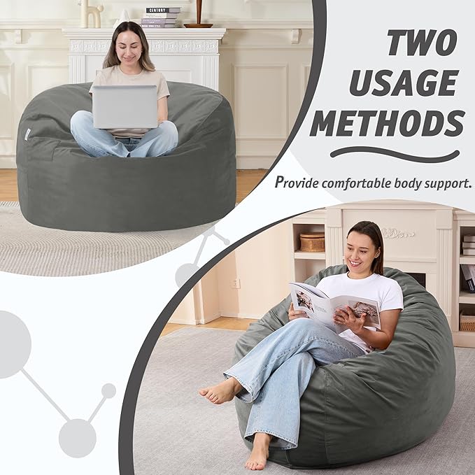 3FT Bean Bag Chair with Ultra Soft Velvet Cover Bean Bag Sofa with Memory Foam - Image 5