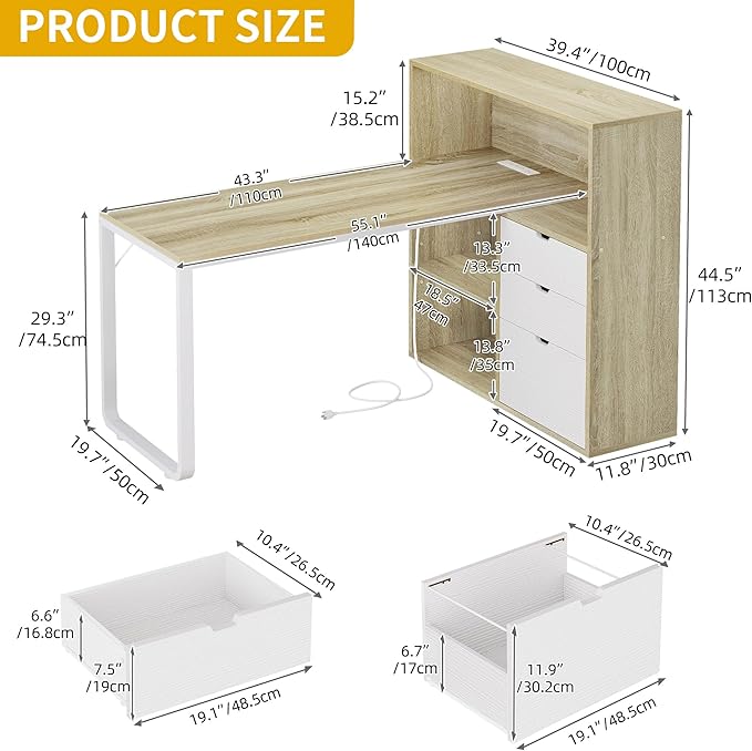 DWVO L Shaped Desk with Drawers, Home Office Desk with Storage Shelves - Image 2