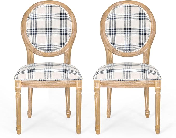 Christopher Knight Home Phinnaeus Dining Chair Set, Dark Blue Plaid + Natural by ChristopherKnightHome