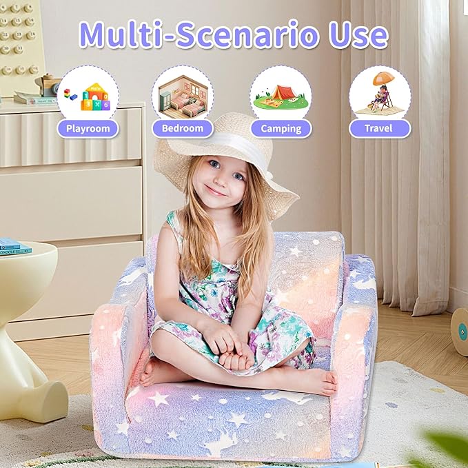 Kids Couch for Toddlers, 2-in-1 Kids Sofa Chair Glow in The Dark, Comfy Soft - Image 7