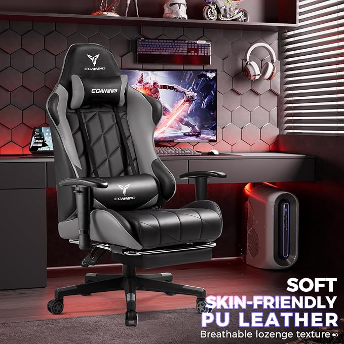 Gaming Chair with 3D Adjustable Armrests, Cow Print Design, Ergonomic Office - Image 2