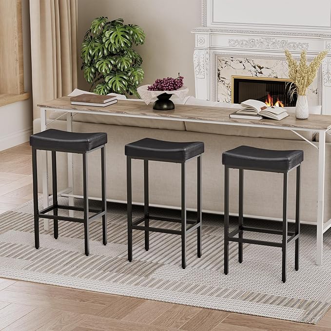 HOOBRO Bar Stools, Counter Height Bar Stools, Saddle Stools, 24.8" Barstools - Image 8