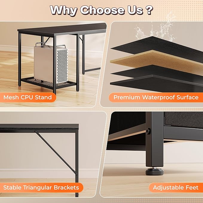 PRAISUN 66 Inch L Shaped Computer Desk - Image 9