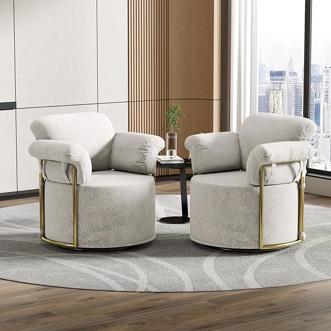 KEIKI Modern Comfy Swivel Accent Reading Chair, 360°Round Upholstered Barrel - Image 3
