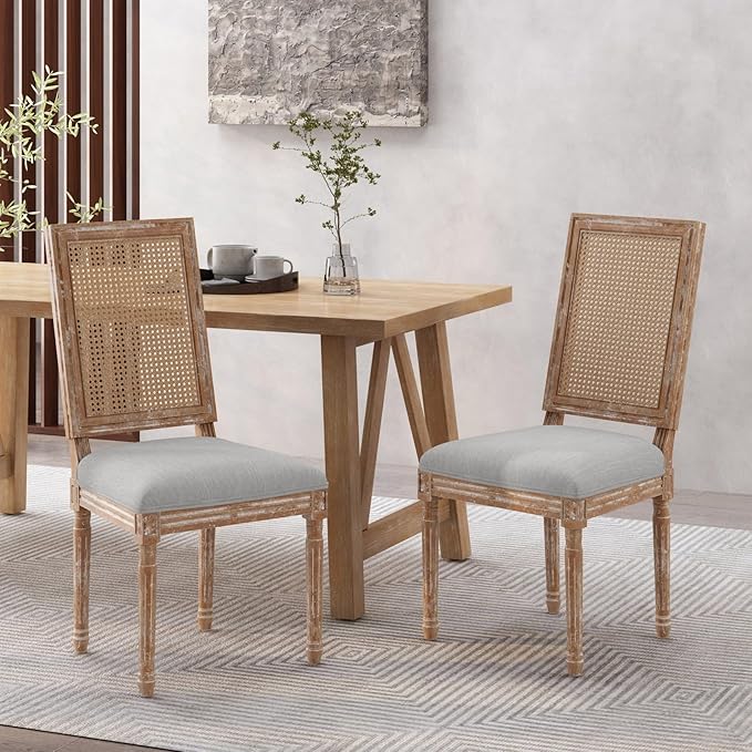 Merax Upholstered Solid Wood Dining Chairs Set of 2, French Country Style - Image 3
