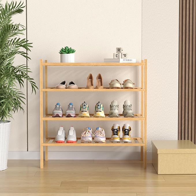 4 Tier Bamboo Shoe Rack for Closet Free Standing Wood Shoe Shelf for Entryway - Image 2