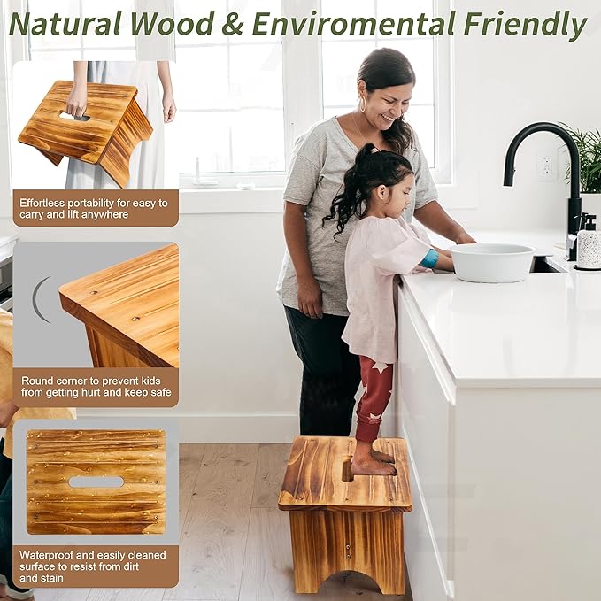 Wooden Step Stool for Adults, Heavy Duty One Step Bedside Stool - Image 5
