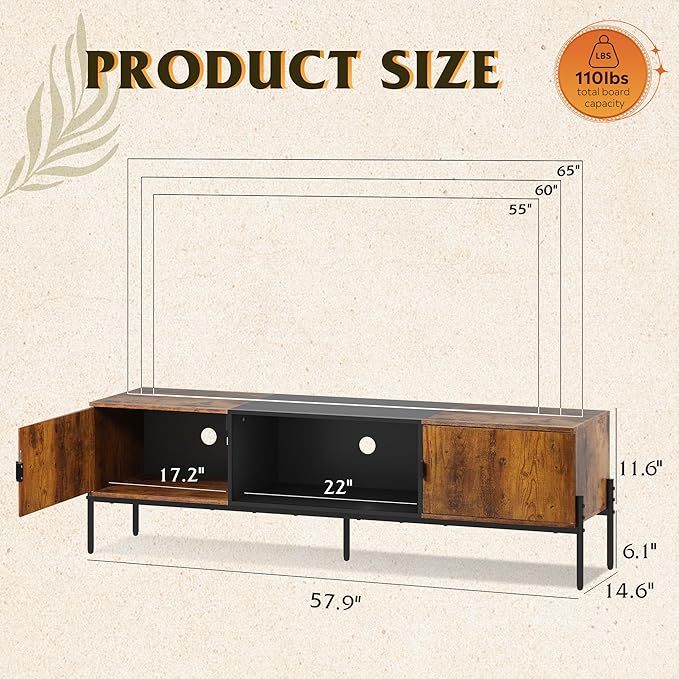 WLIVE Modern TV Stand for 65 Inch TV, Mid Century Entainment Center - Image 3