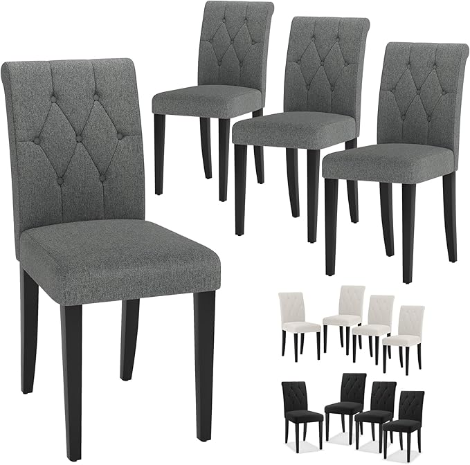 Upholstered Dining Chairs Set of 4, Button Tufted Parsons Dining Chair - Image 7