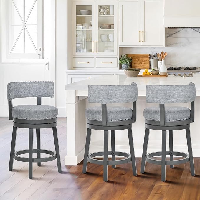 COLAMY Swivel Counter Height Bar Stools Set of 3, 25 Inch Modern Upholstered by COLAMYINC