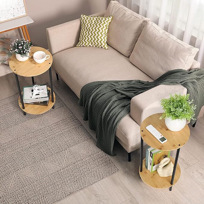 Small Round Table Set of 2, End Tables Living Room, Side Tables - Image 7