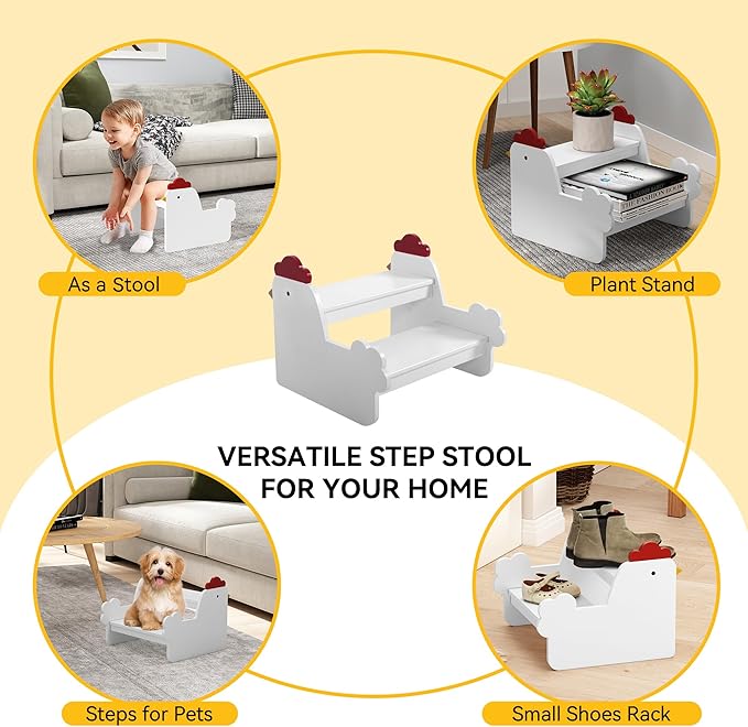 Wood Step Stools for Kids, Child Two Step Stool of Chick Shape, Toddler Step - Image 6