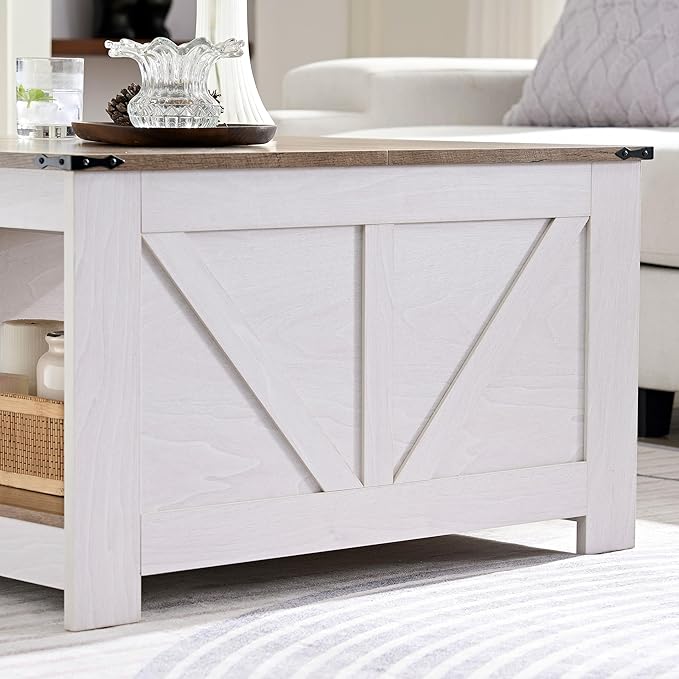 Farmhouse Coffee Table for Living Room, Wood Square Coffee Tables, 31.5" D x - Image 6