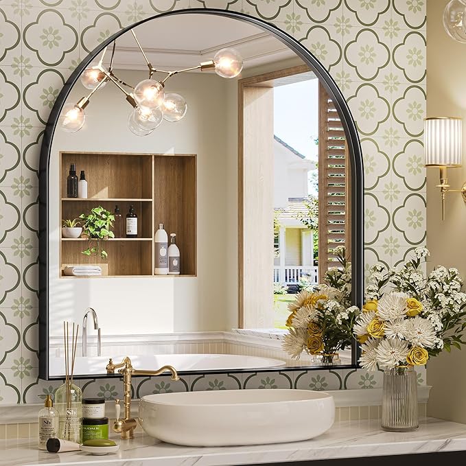 Brightify Arched Mirror, 31 x 33 Inch Black Arch Mirror, Metal Frame Black by Brightify