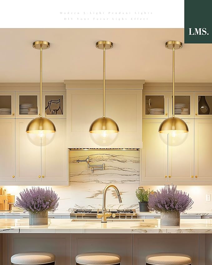 LMS Mid Century Pendant Light Fixtures, Brushed Gold Farmhouse Pendant Light - Image 6