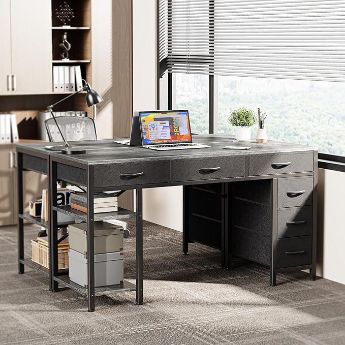 Huuger Computer Desk with 6 Drawers, 47 Inch Office Desk with Shelves, - Image 7