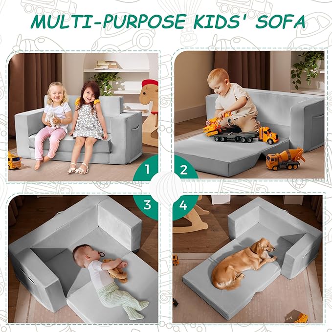 Kids Couch, 2-in-1 Toddler Chair Comfy 1-3 Years, Convertible Kids Chair - Image 6