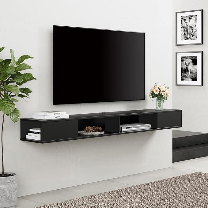 WAMPAT 70 inch Black Floating TV Stand, Entertainement Center Wall Mount - Image 2