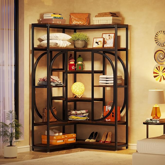 LITTLE TREE Large Corner Bookshelf Industrial Bookcase - Image 5