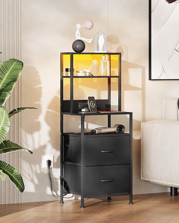 WLIVE Nightstand Set of 2 with Charging Station, LED Night Stand Sets with 2 - Image 2
