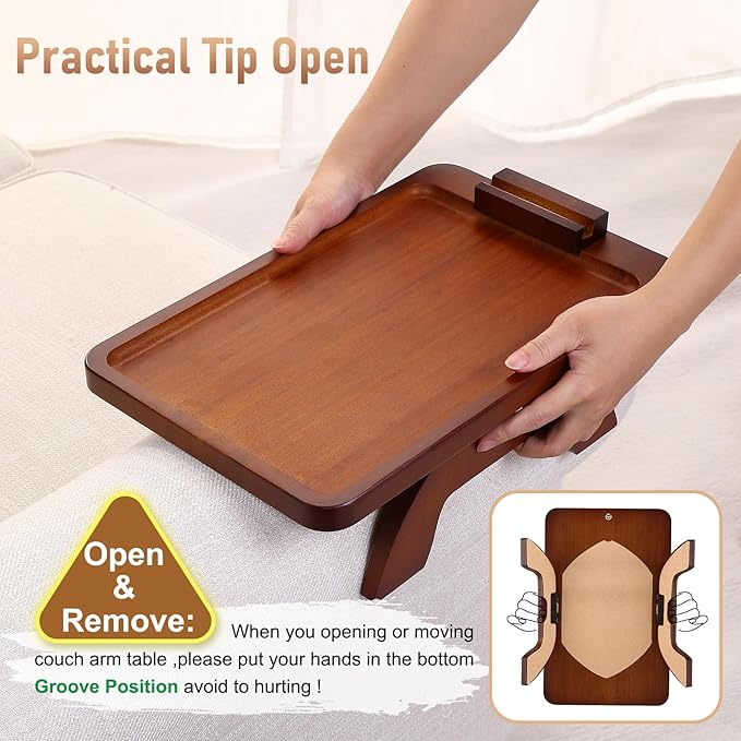 SINWANT Couch Arm Tray, Bamboo Couch Arm Table - Image 7