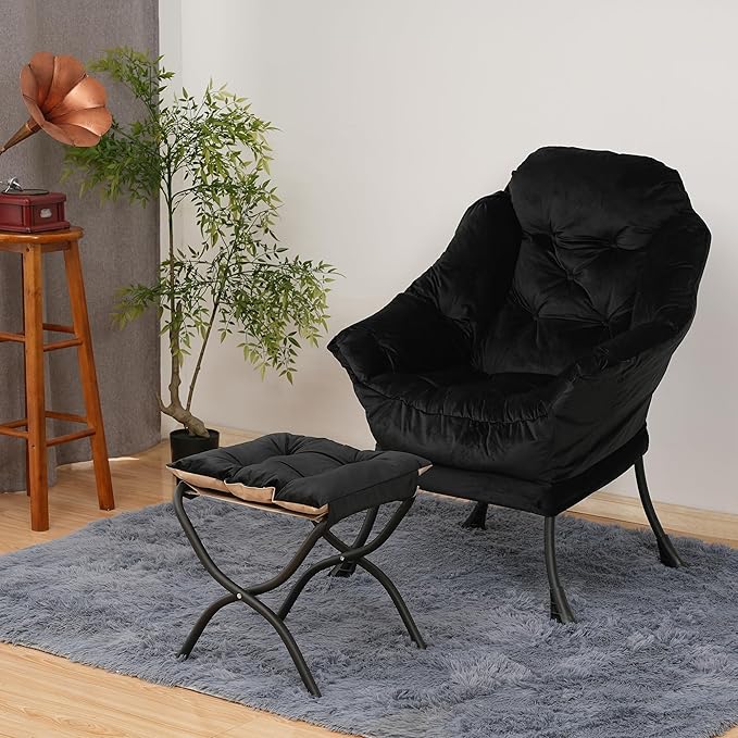 Lazy Chair with Folding Ottoman, Living Room Chairs, Accent Contemporary Lounge - Image 2